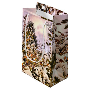 Sacola Para Presentes Pequena Neve Fresca Em Folhas Coloridas