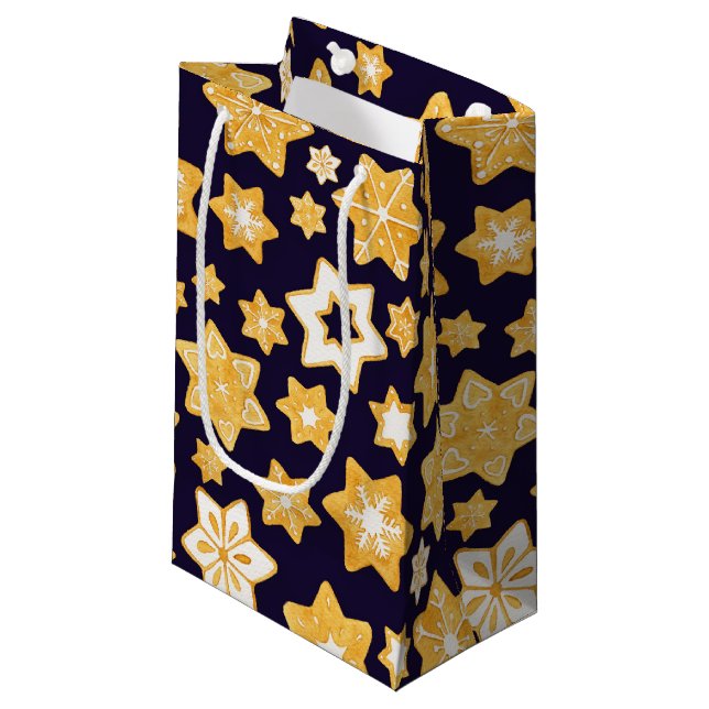 Sacola Para Presentes Pequena Noite de Cookie de Natal com fundo azul Marinho (Frente inclinada)