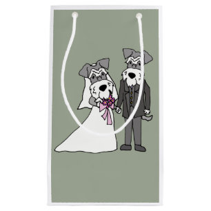 Sacola Para Presentes Pequena Noiva de Cachorro Miniatura Schnauzer e Casamento