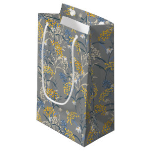 Sacola Para Presentes Pequena Noiva Floral Botânica Amarela e Azul Marinho