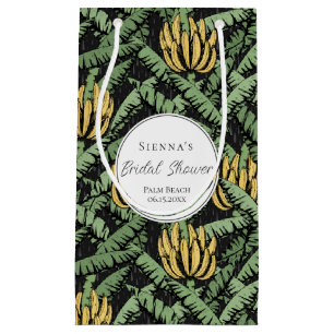 Sacola Para Presentes Pequena Noiva Folhas de Banana Preta Tropical