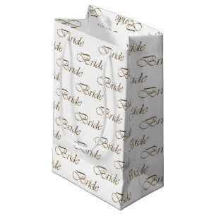 Sacola Para Presentes Pequena Noiva ouro branco padrão de caligrafia elegante