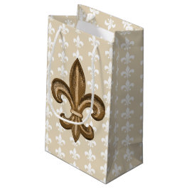 Sacola Para Presentes Pequena Nola Dourada e White French Fleur De Lis