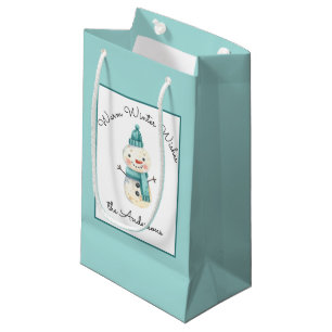 Sacola Para Presentes Pequena Nome, Bonito Homem de Neve, Quantos Desejos Quente