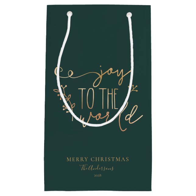 Sacola Para Presentes Pequena Nome da Família de Feliz Natal Russo Personalizado (Frente)