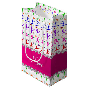 Sacola Para Presentes Pequena Nome da ginástica branca rosa do arco-íris corta