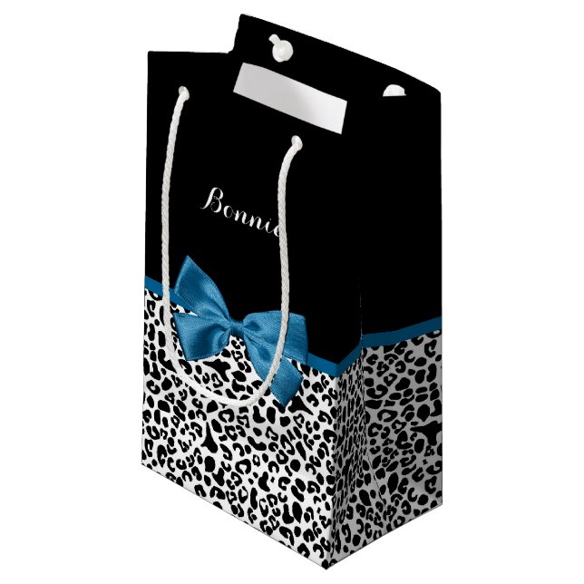 Sacola Para Presentes Pequena Nome da Menina Leopard Impressão Bonito Cobalt Blu (Frente inclinada)