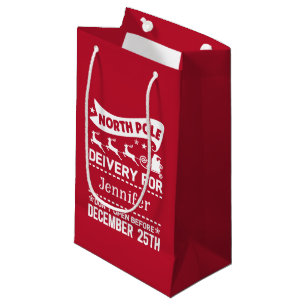 Sacola Para Presentes Pequena Nome de Entrega dos PAPAIS NOEIS do Polo Norte Ver