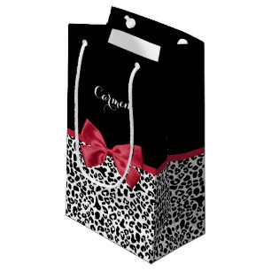 Sacola Para Presentes Pequena Nome do Laço Vermelho Leopardo