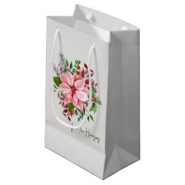Sacola Para Presentes Pequena Nome Elegante, Buquê de Poinsettia Rosa