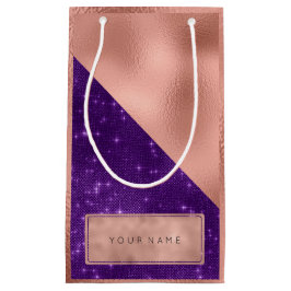 Sacola Para Presentes Pequena Nome Metálico Rosa Dourado Nome Purple Violet Spar