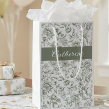Nome Monograma Toile Vintage Floral Verde Salvia