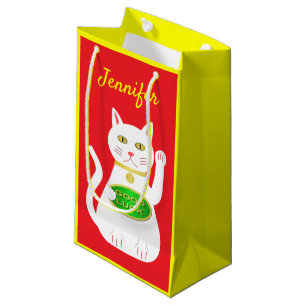 Sacola Para Presentes Pequena Nome Personalizado de Gato Sortudo Oriental