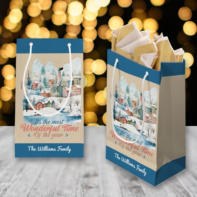 Sacola Para Presentes Pequena Nome Personalizado de Natal das Férias de inverno (Criador carregado)