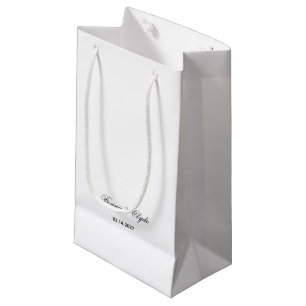Sacola Para Presentes Pequena Nome Personalizado e Data Símbolo de Amor Branco