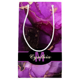 Sacola Para Presentes Pequena Nome Personalizado Monograma Preto Roxo Bag de Pre
