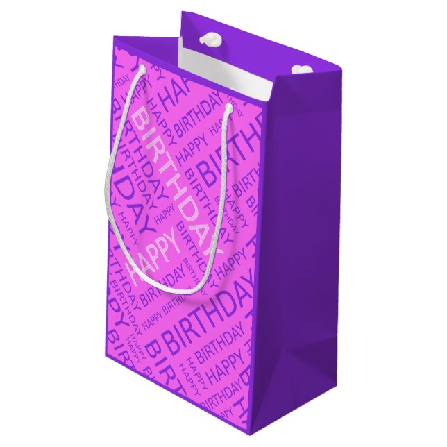 Sacola Para Presentes Pequena Nome personalizado rosado rosado de aniversário (Verso inclinado)