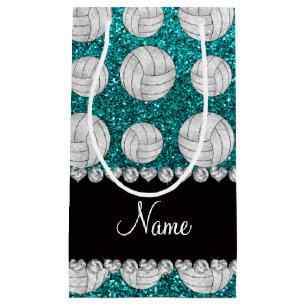 Sacola Para Presentes Pequena Nome personalizado: volleybolas brilhantes aqua