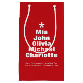 Sacola Para Presentes Pequena Nomes de família brancos e vermelhos da árvore de