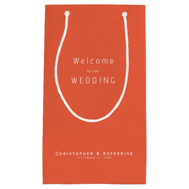 Sacola Para Presentes Pequena Nomes e Data do Favor do Casamento Tangerine Moder (Frente)