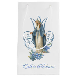 Sacola Para Presentes Pequena Nossa Senhora da Graça Católica Floral Azul 