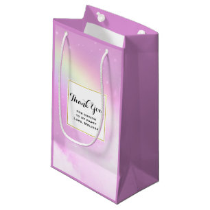 Sacola Para Presentes Pequena Nuvens Fluffy do Céu Rosa e Festa do Arco-Íris Obr