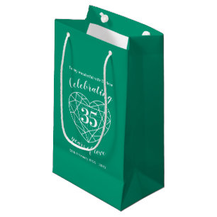 Sacola Para Presentes Pequena O aniversário esmeralda 35 anos esverdeia o saco