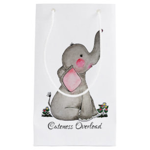 Sacola Para Presentes Pequena O elefante bonito do bebê da aguarela com cora &