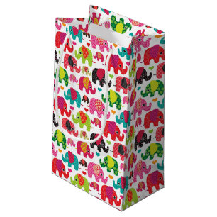 Sacola Para Presentes Pequena o elefante retro caçoa o papel de parede do teste