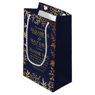 Sacola Para Presentes Pequena O marinho elegante & a coleção floral Dourado do