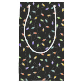 Sacola Para Presentes Pequena O natal colorido ilumina o padrão da terra preta