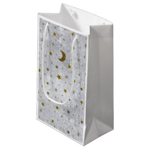 Sacola Para Presentes Pequena O papel de prata abstrato com ouro stars, lua