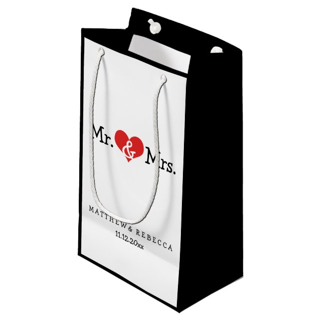 Sacola Para Presentes Pequena O Sr. e a Sra. Red Heart Wedding Personalizado (Frente inclinada)