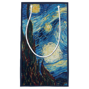 Sacola Para Presentes Pequena Obra-prima Vintage Azul Noite Estrelada de Van Gog