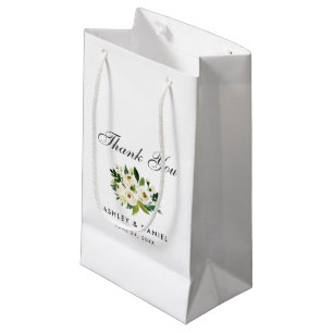 Sacola Para Presentes Pequena Obrigado floral do casamento da aguarela branca