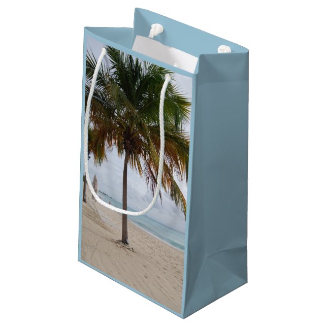 Sacola Para Presentes Pequena Ocean and Beach com Palm Tree (Verso inclinado)