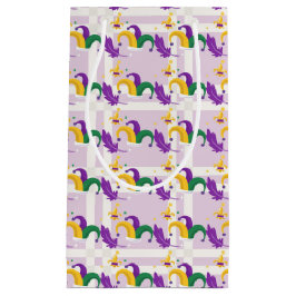 SACOLA PARA PRESENTES PEQUENA ÓDIGOS DOURADOS MARDI GRAS-JESTERS VERDE PURPOS