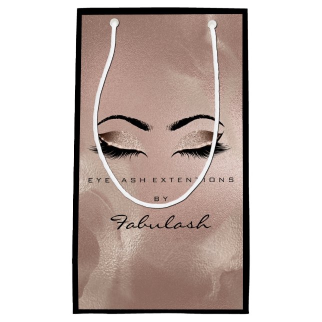 Sacola Para Presentes Pequena Olhos Lashes Blush Makeup Artista Rosa Preto (Frente)