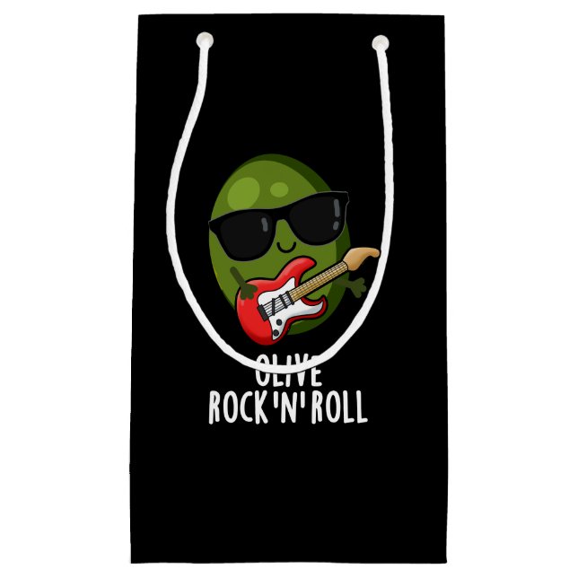 Sacola Para Presentes Pequena Olive Rock E Roll Funny Rocker Olive Pun Dark BG (Frente)