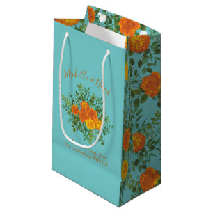Sacola Para Presentes Pequena Orange & Aqua Wedding Modern Floral