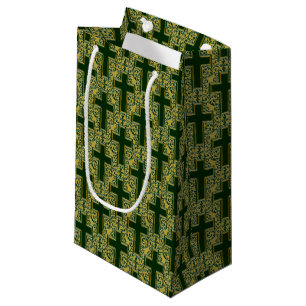 Sacola Para Presentes Pequena Ornamentado Cross-25-Green-Dourado-GIFT BAG s