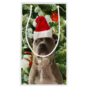 Sacola Para Presentes Pequena Ornamento de Árvores de Natal do Cão Pitbull Snowm
