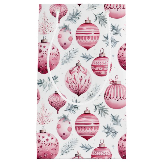 Sacola Para Presentes Pequena ornamentos rosa (Frente)