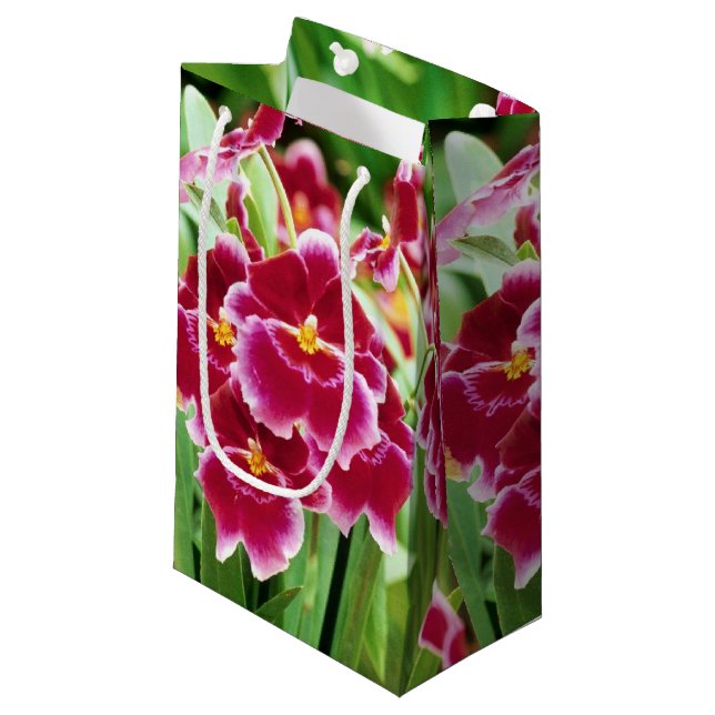 Sacola Para Presentes Pequena Orquídea Vermelha Elegante (Frente inclinada)