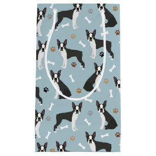Sacola Para Presentes Pequena Ossos e patas de Boston Terrier