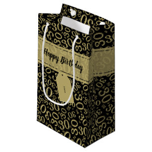 Sacola Para Presentes Pequena Ouro feliz do aniversário de 30 anos e teste
