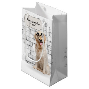 Sacola Para Presentes Pequena Ouro Retriever com aniversário de máscara engra