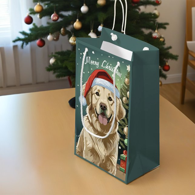 Sacola Para Presentes Pequena Ouro Retriever Em Um Chapéu De Papai Noel (Criador carregado)