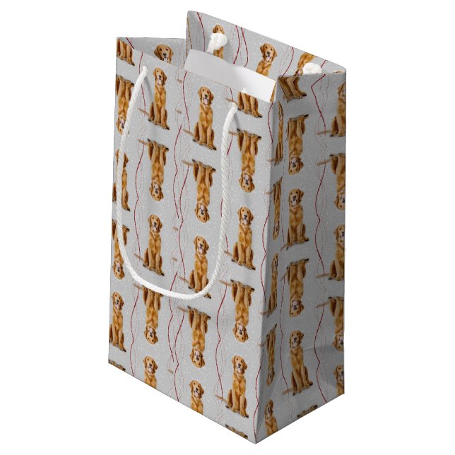 Sacola Para Presentes Pequena Ouro Retriever Natal Gift Bag (Verso inclinado)