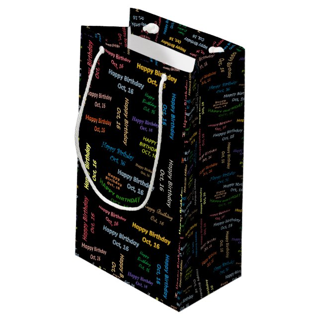 Sacola Para Presentes Pequena Outubro, 16 Aniversário Gift Bag (Verso inclinado)
